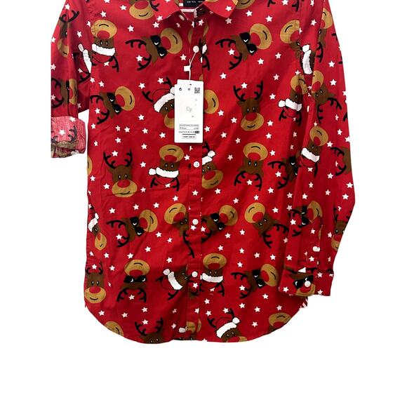 Cactus Boys Red Reindeer Roll Tab Button Down Shirt 9/10 NWT - Picture 3 of 8